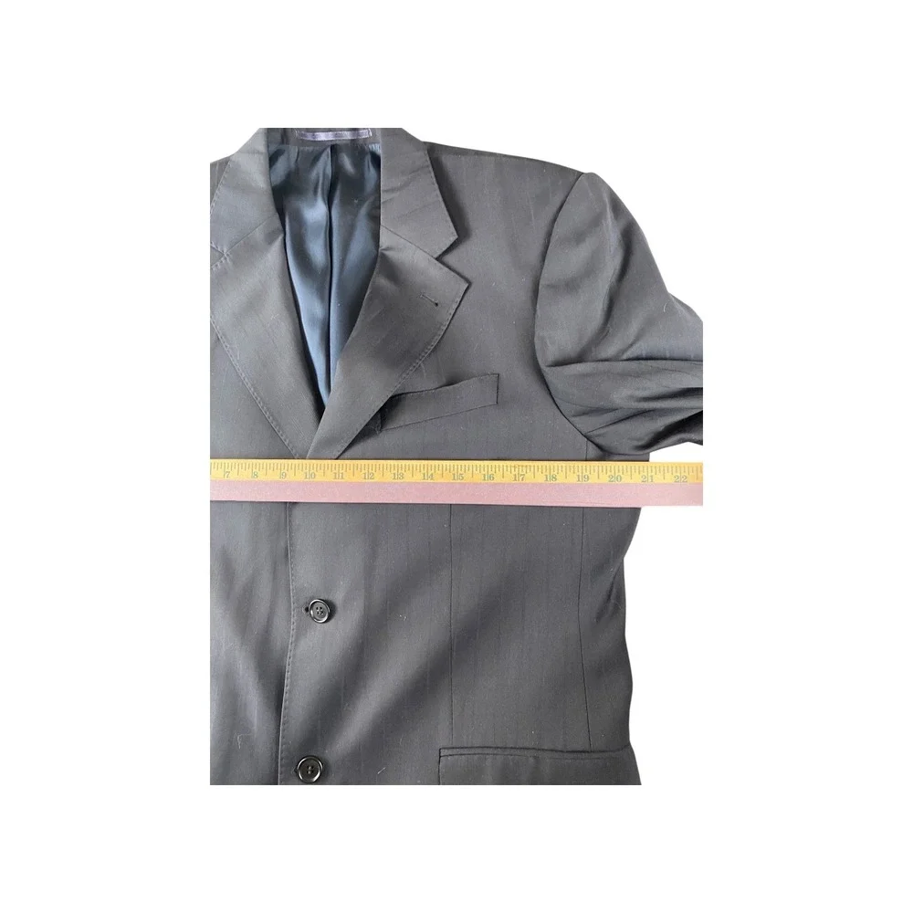 Tandor Mens Wear Wool Pinstripe Suit Jacket Blazer Black‎ Size 50 EU 40 US